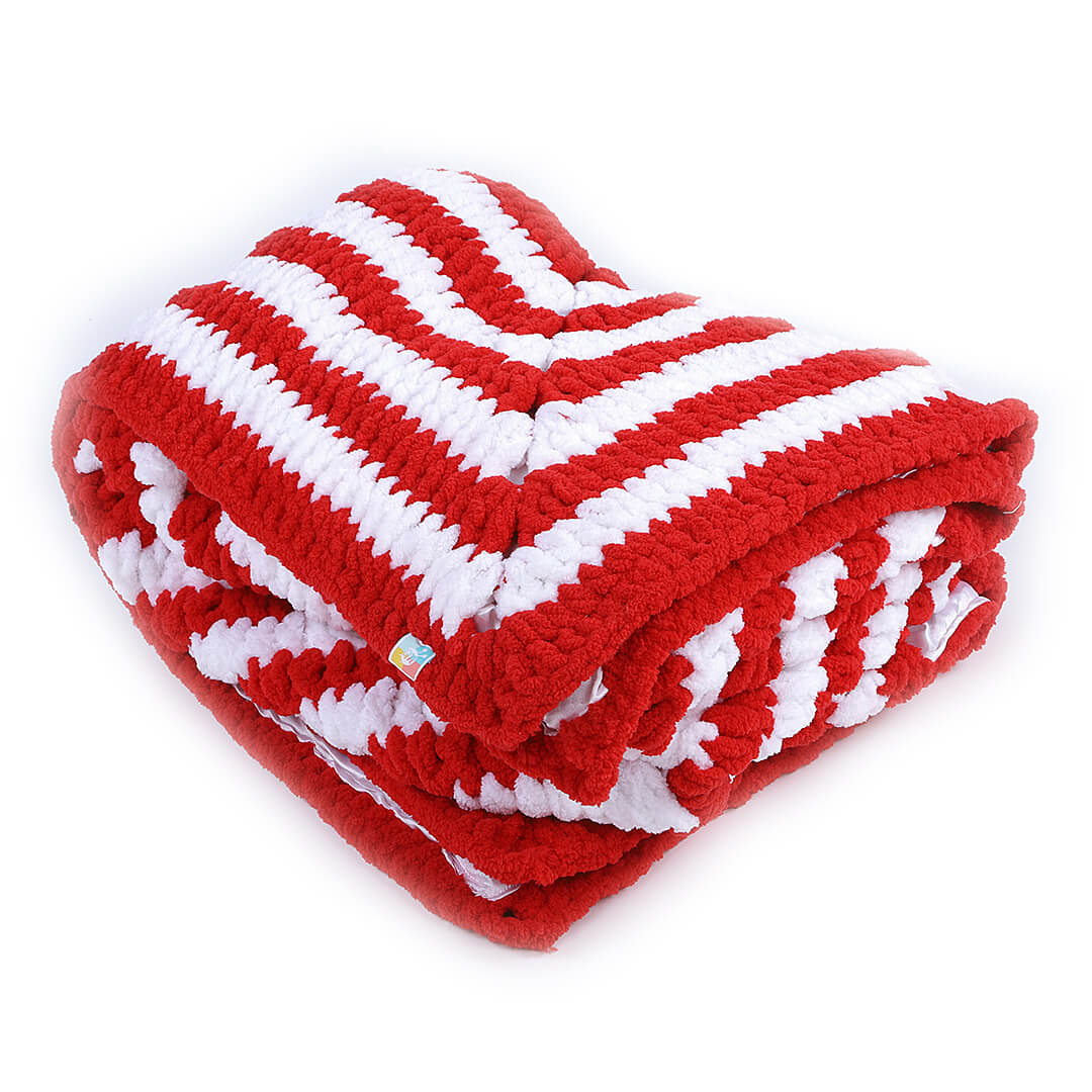 Soft Chenille Red Star Baby Blanket - Red, White 2618