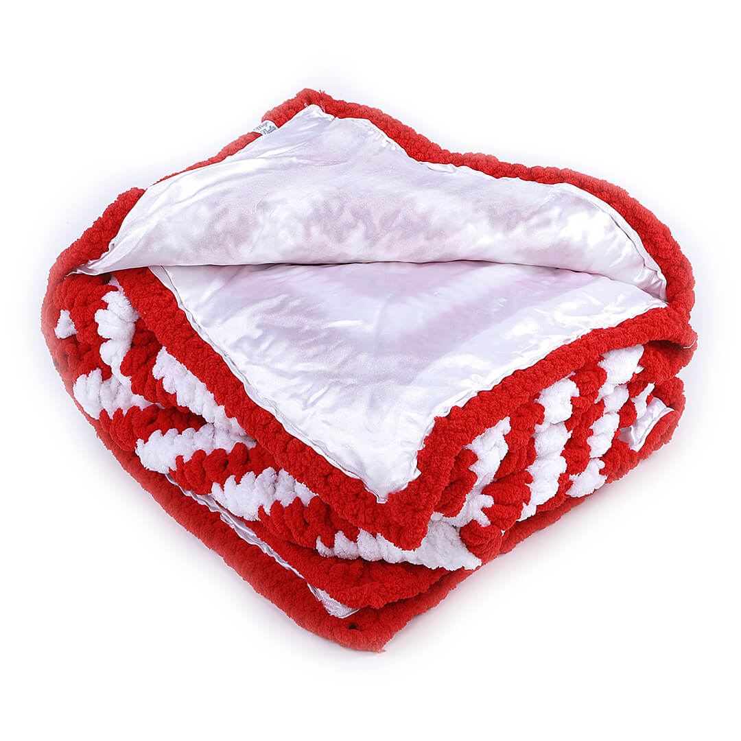 Soft Chenille Red Star Baby Blanket - Red, White 2618