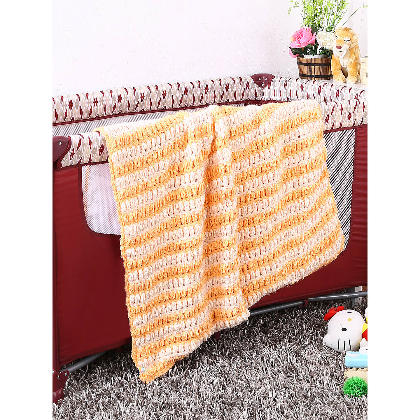 Soft Chenille Striped Baby Blanket - Peach 2630