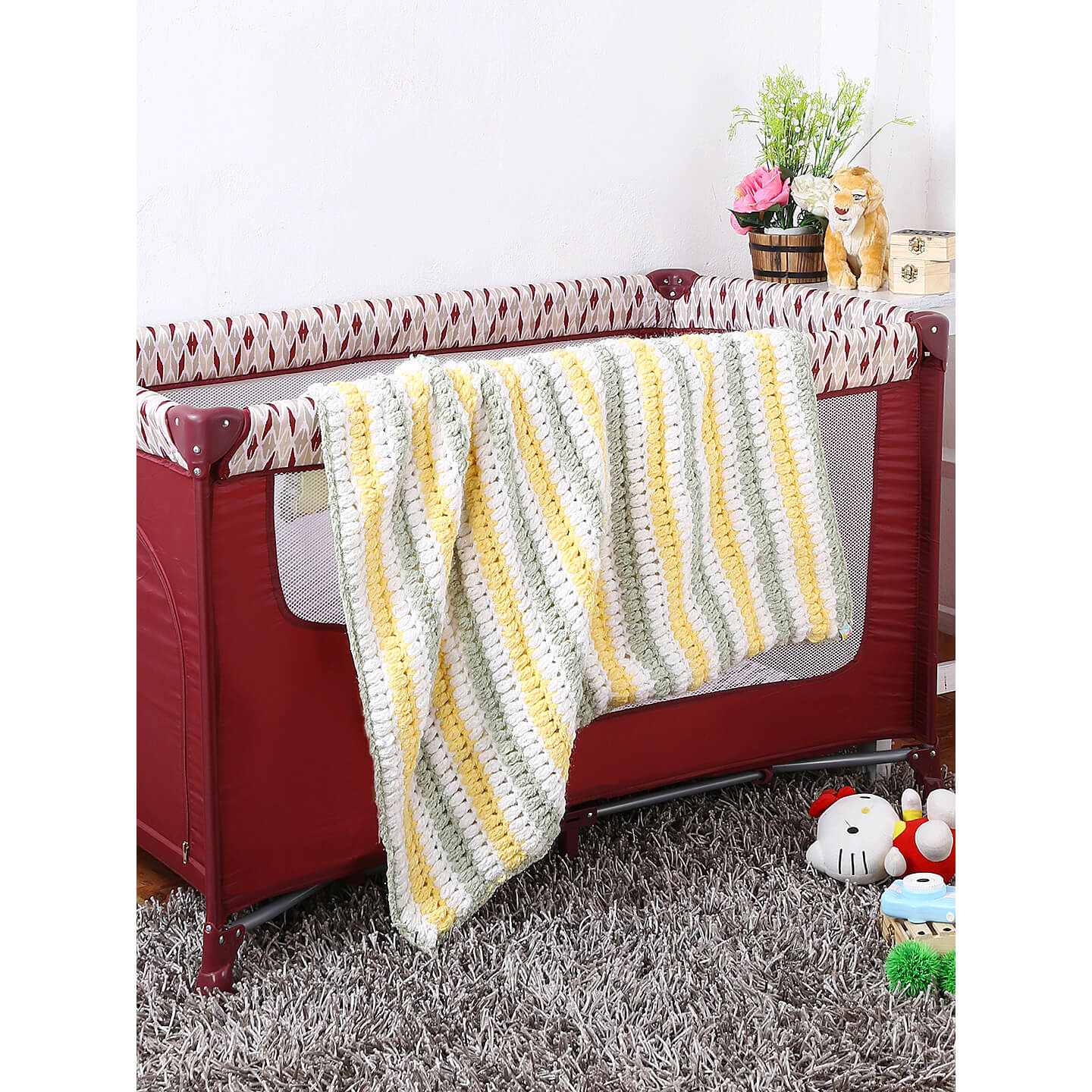 Soft Chenille Striped Baby Blanket - Green, Yellow 2631