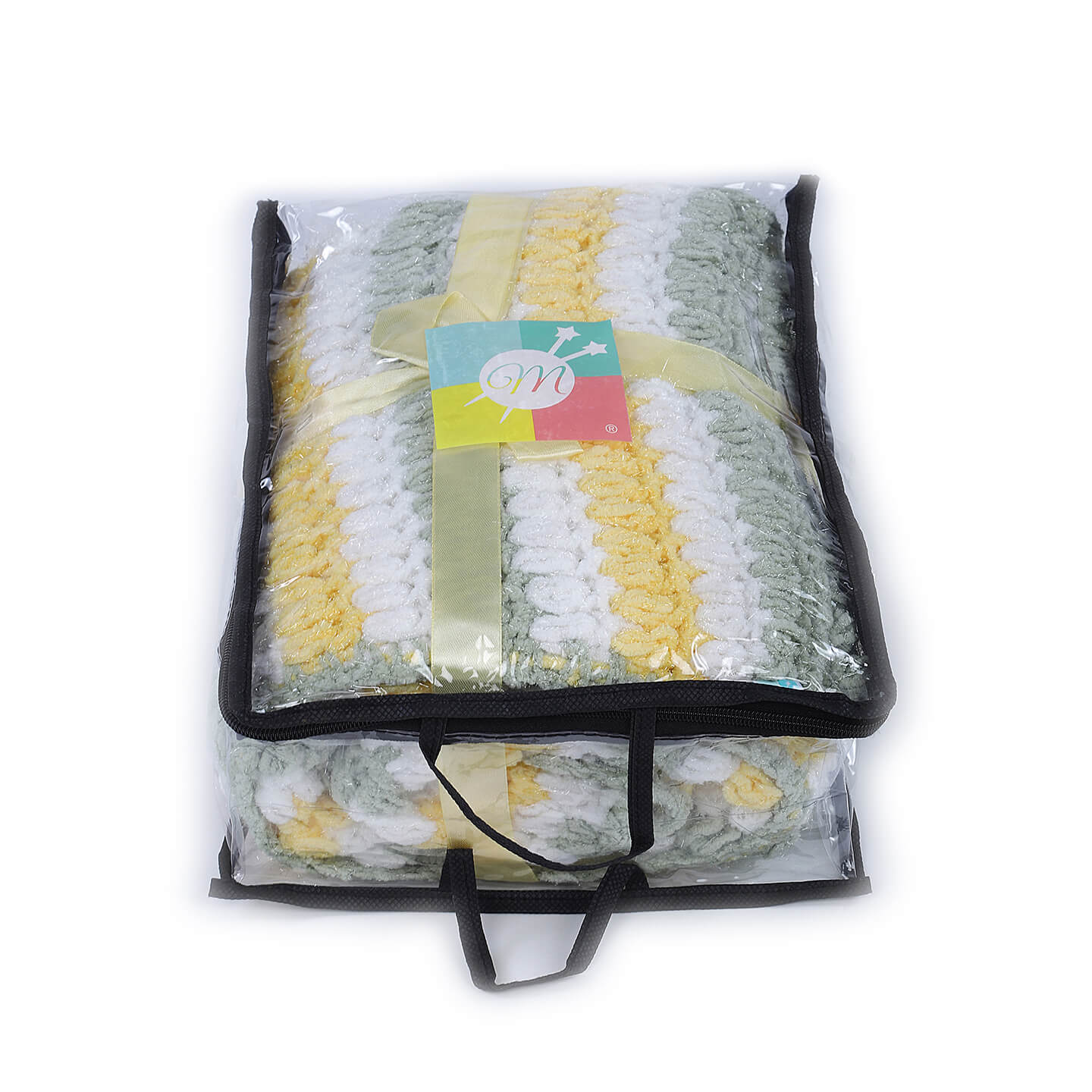 Soft Chenille Striped Baby Blanket - Green, Yellow 2631