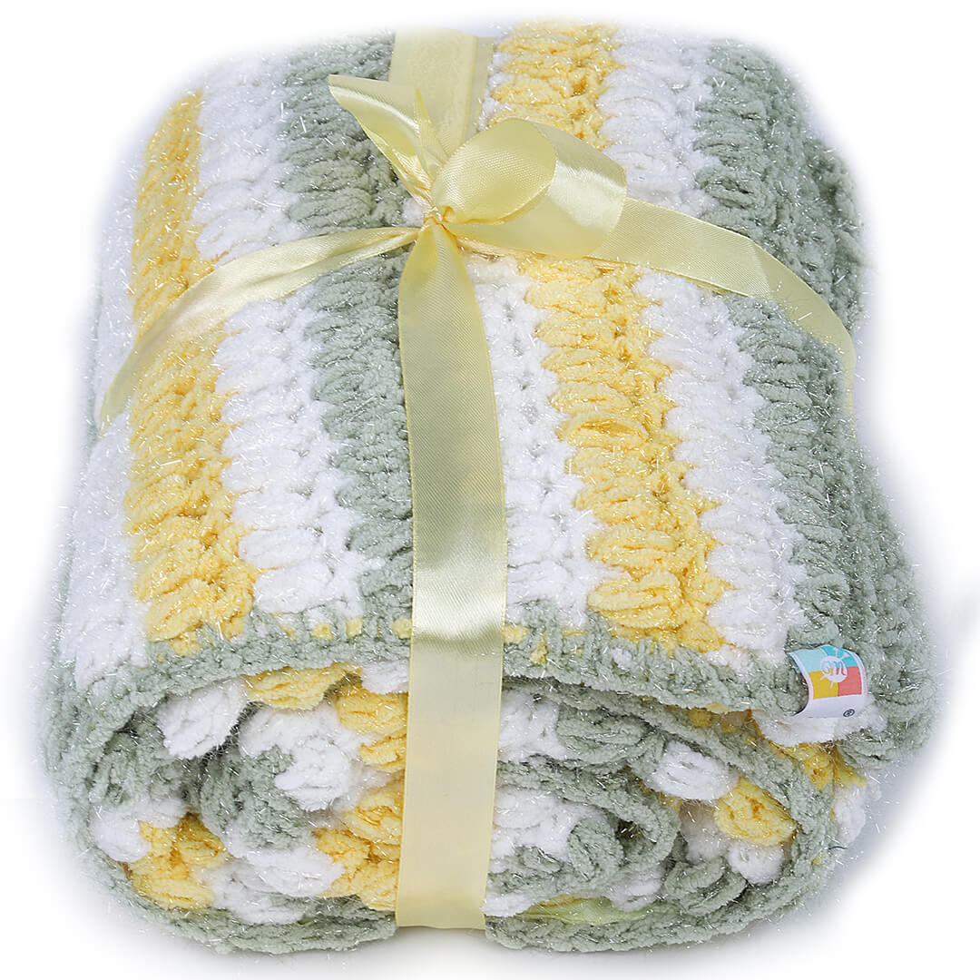 Soft Chenille Striped Baby Blanket - Green, Yellow 2631