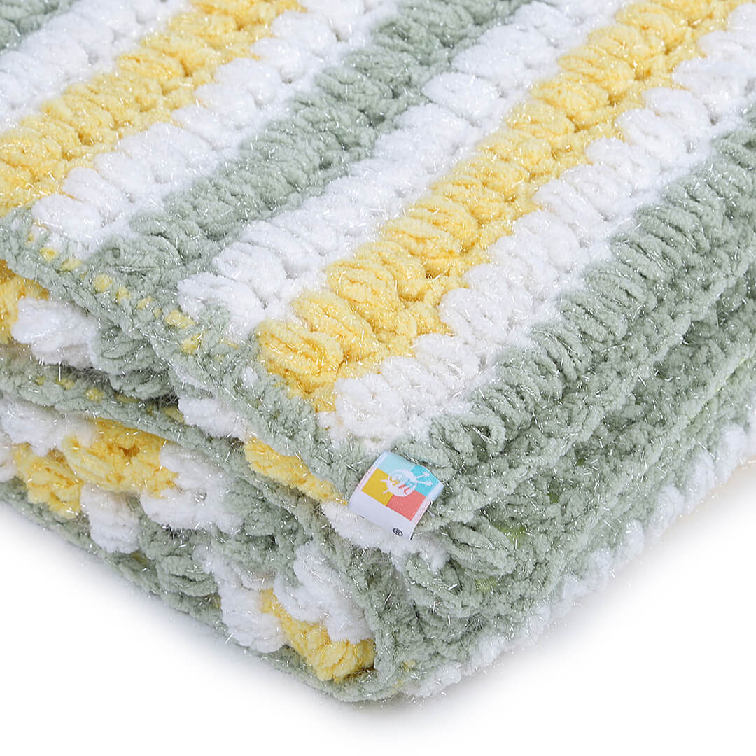 Soft Chenille Striped Baby Blanket - Green, Yellow 2631