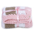 Soft Chenille Striped Baby Blanket - Pink, White, Brown 2696
