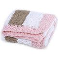 Soft Chenille Striped Baby Blanket - Pink, White, Brown 2696