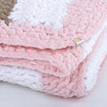 Soft Chenille Striped Baby Blanket - Pink, White, Brown 2696