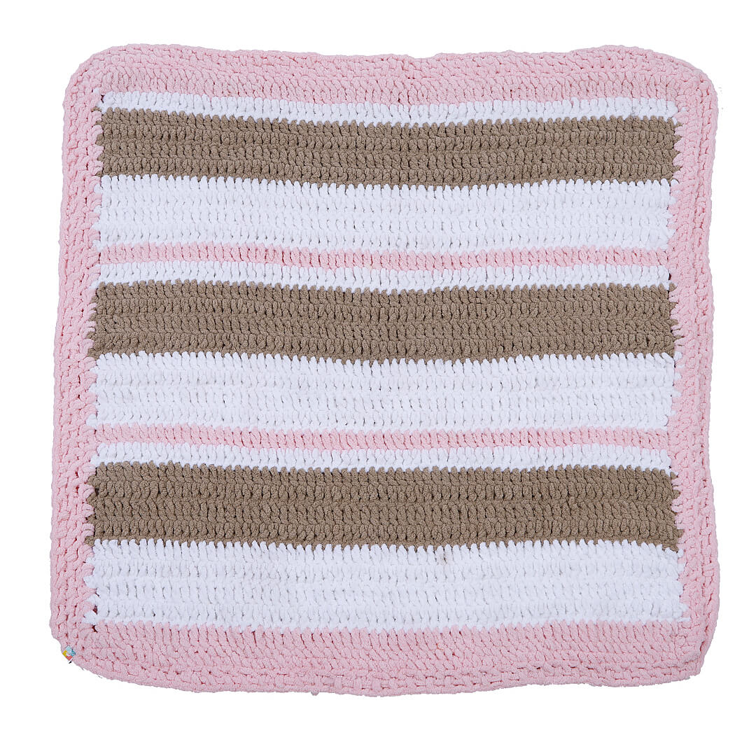 Soft Chenille Striped Baby Blanket - Pink, White, Brown 2696