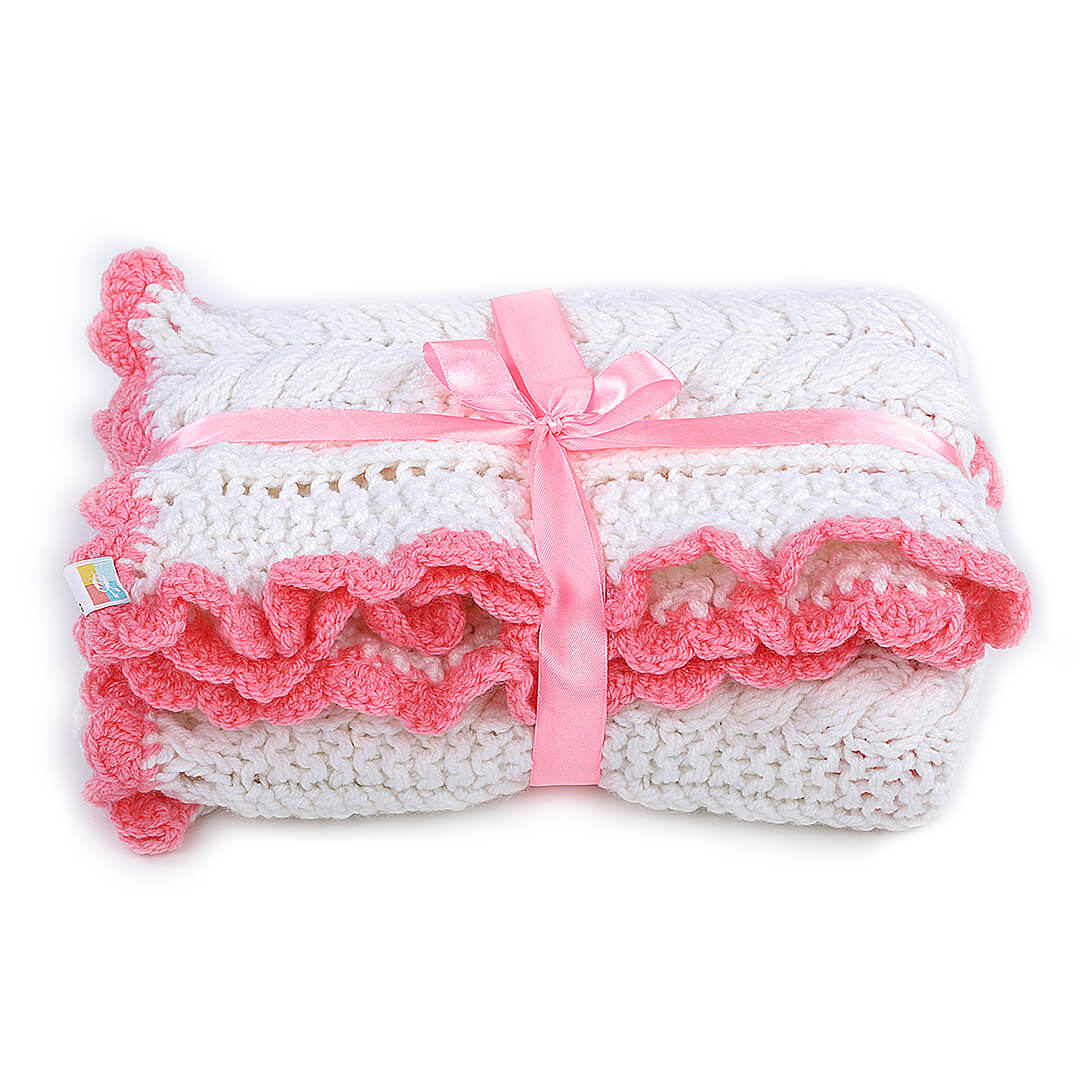 Soft Cable Self Design Baby Blanket - White 2728