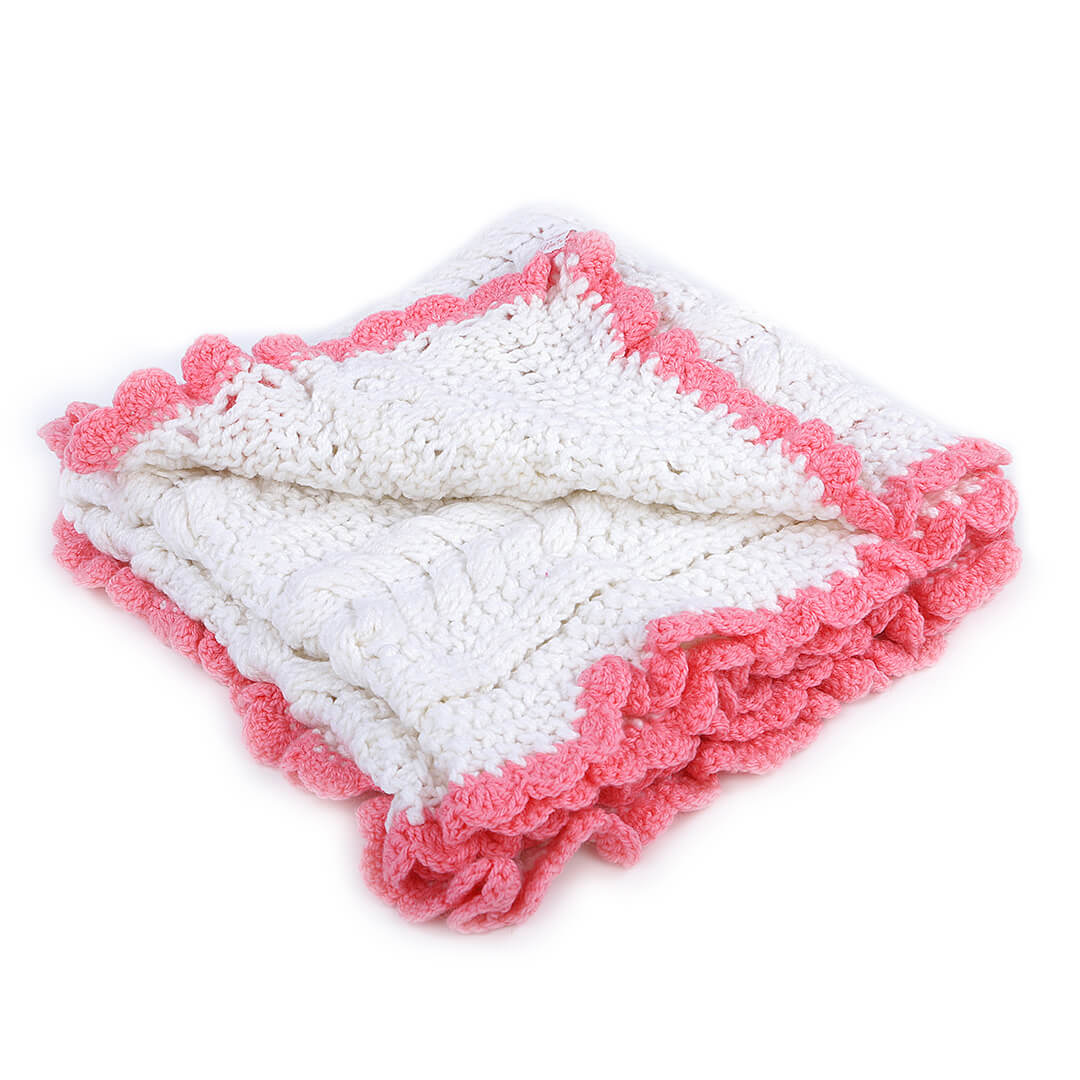 Soft Cable Self Design Baby Blanket - White 2728