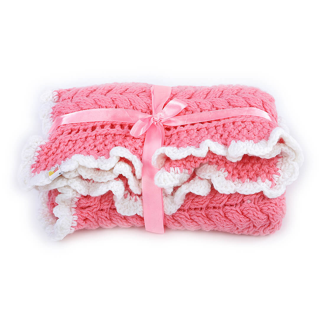 Soft Cable Self Design Baby Blanket - Pink 2729