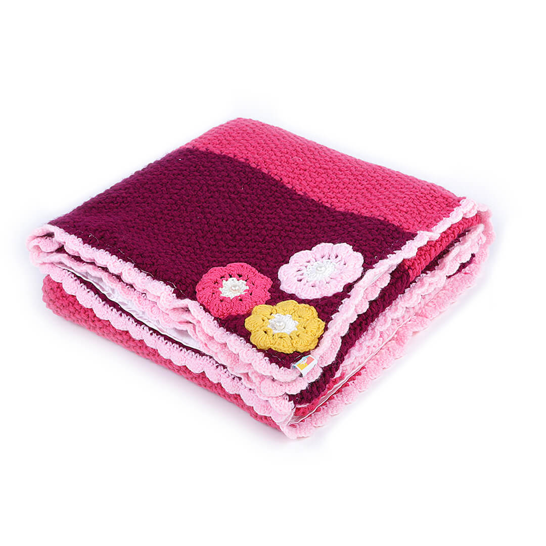 Soft Panelled Baby Blanket with Flowers - Pink 2730