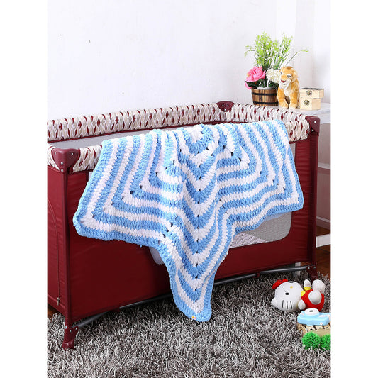 Soft Chenille Blue Star Baby Blanket - Blue, White 2731