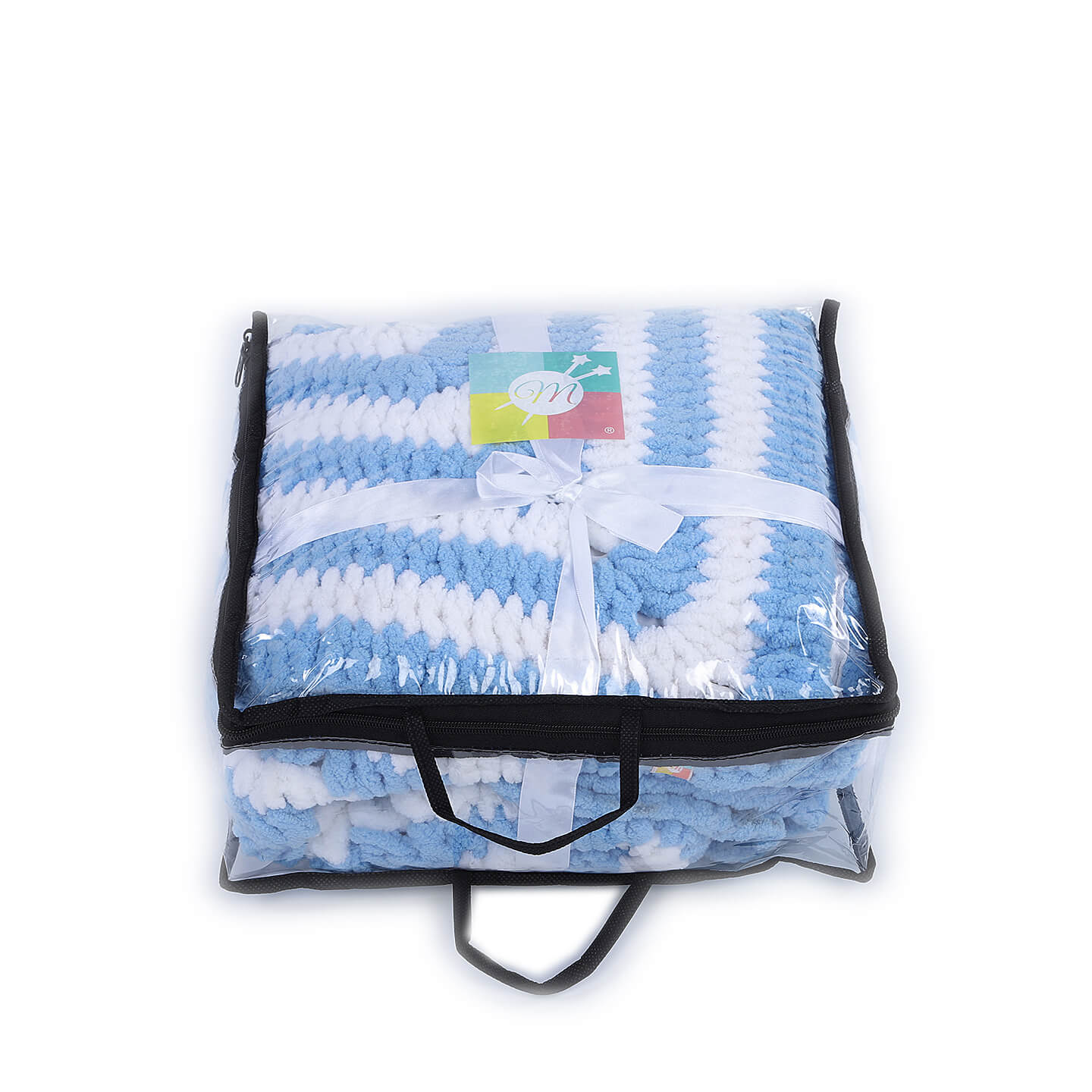 Soft Chenille Blue Star Baby Blanket - Blue, White 2731