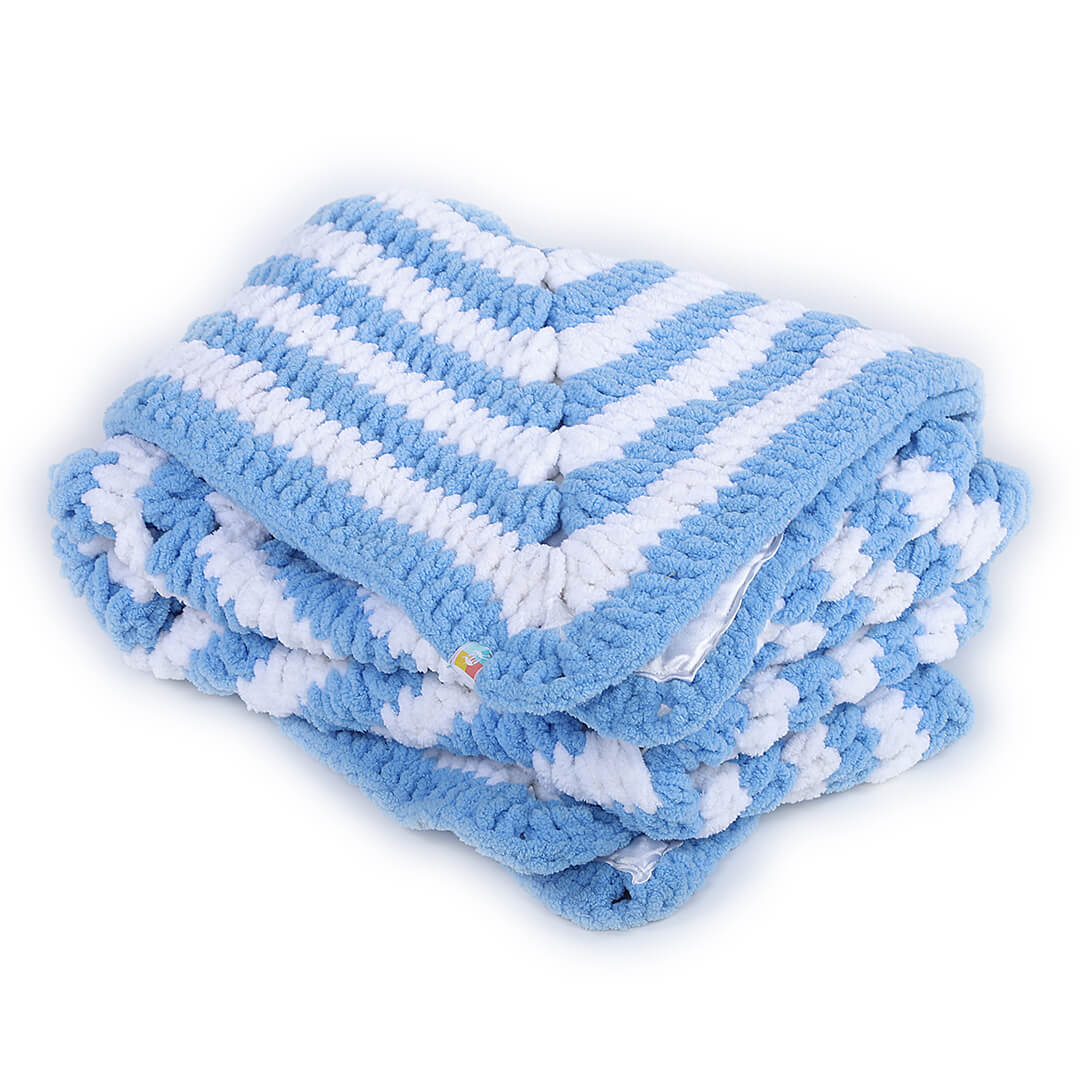 Soft Chenille Blue Star Baby Blanket - Blue, White 2731