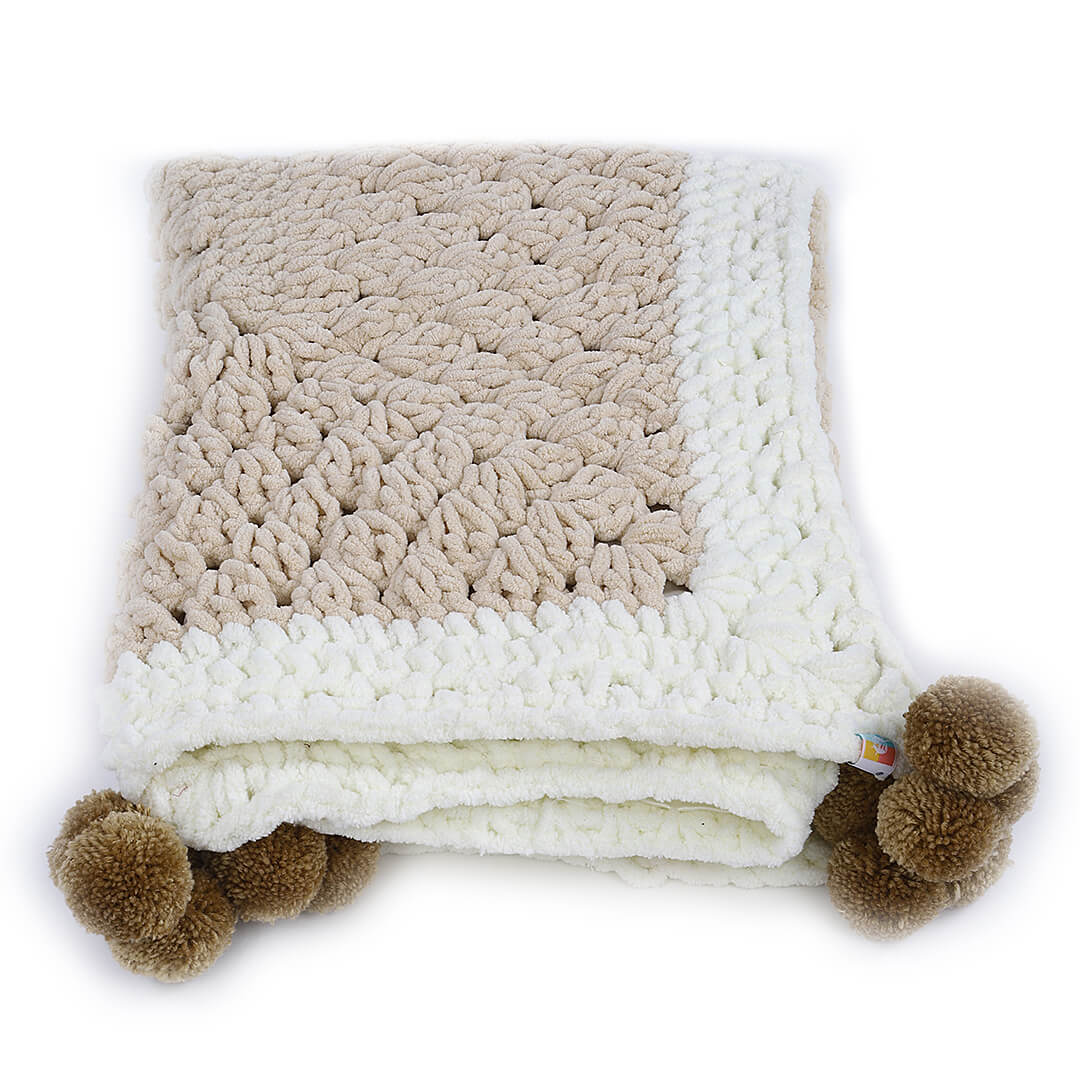 Soft Chenille Granny Square Baby Blanket - Beige, Cream 2735