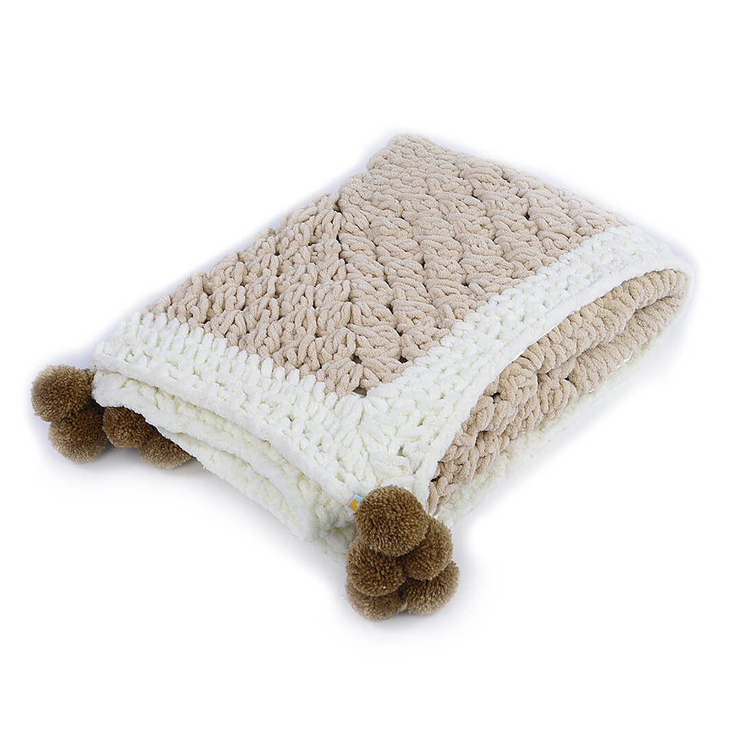 Soft Chenille Granny Square Baby Blanket - Beige, Cream 2735