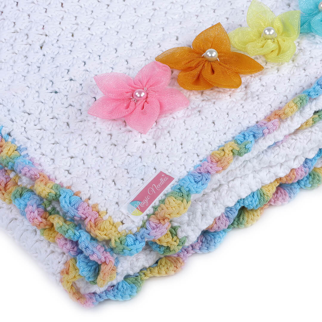 Cotton Baby Blankets with Flowers - White 2857