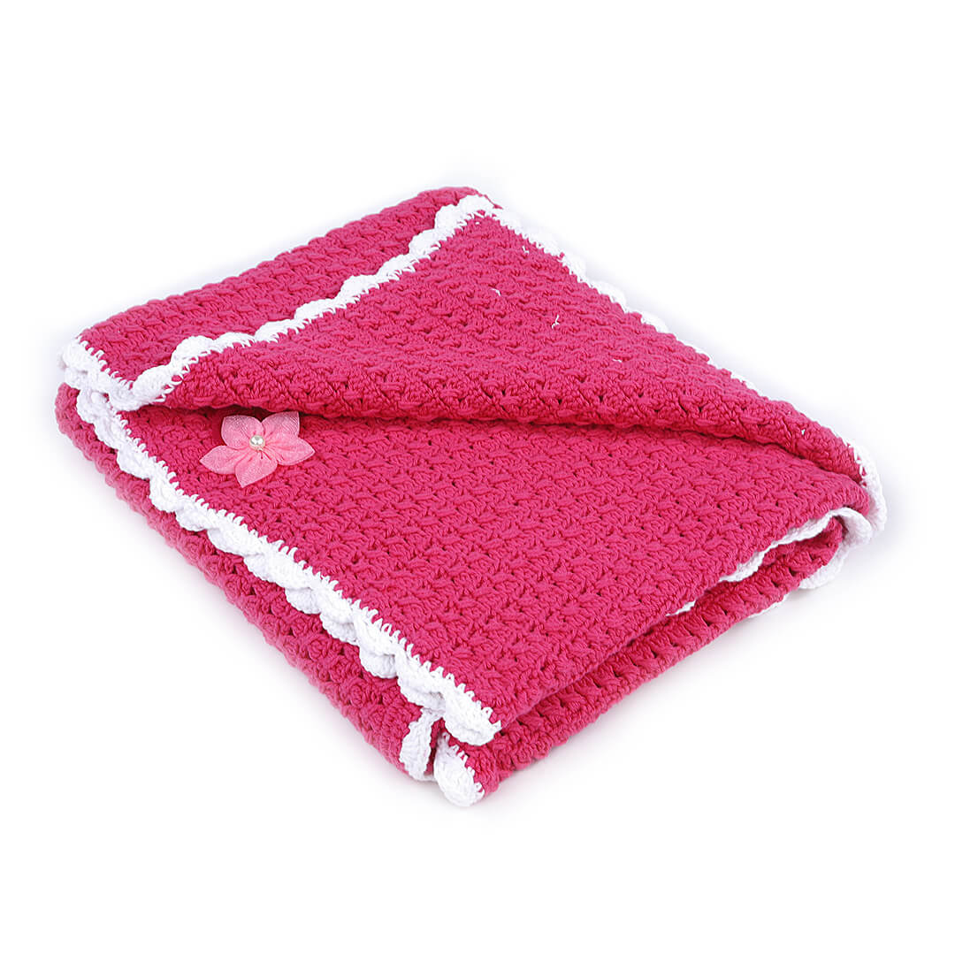 Cotton Baby Blankets with Flowers - Dark Pink 2858