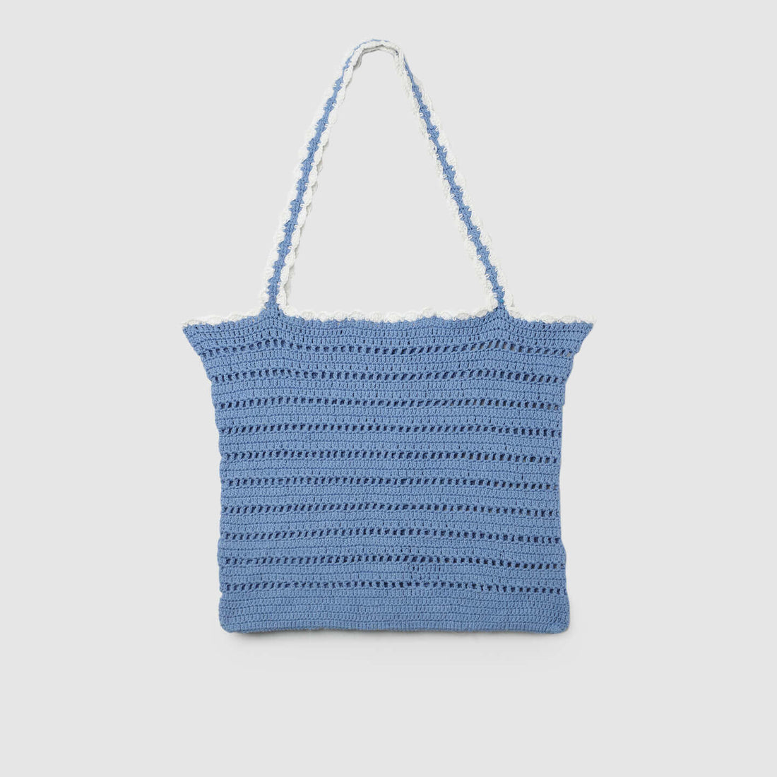 Handmade Crochet Market Bag - Blue & White 3042