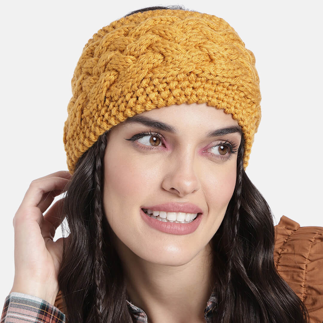 Cable Knit Criss Cross Headband - Mustard Yellow 2600