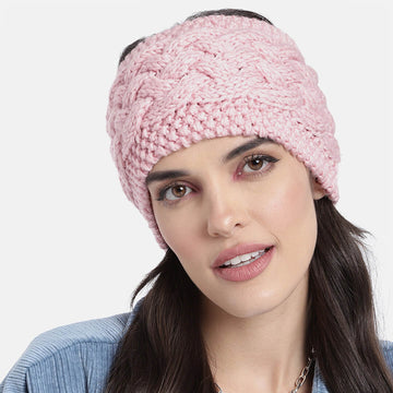 Cable Knit Criss Cross Headband - Pink 2603