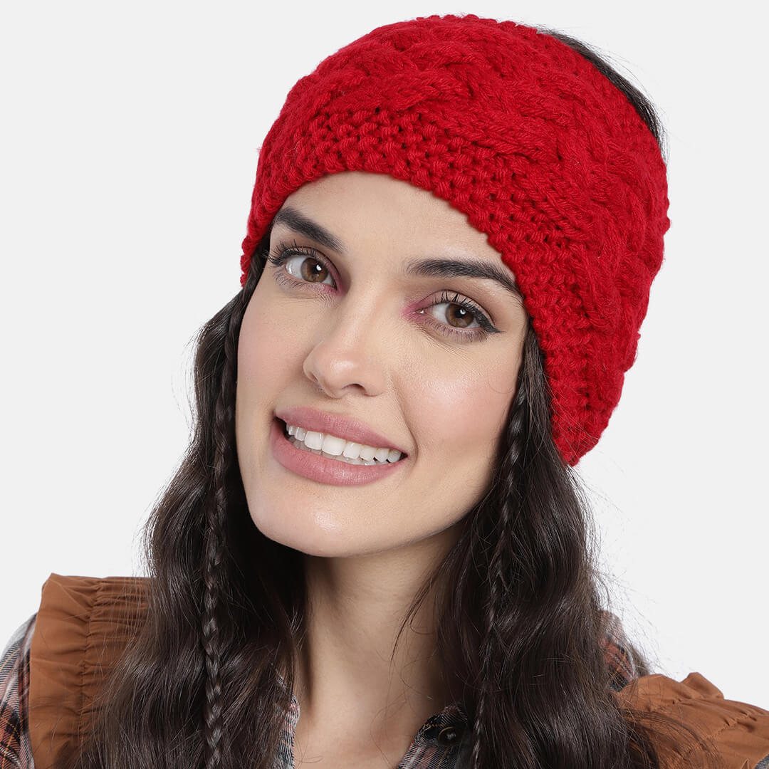 Cable Knit Criss Cross Headband - Red 2601