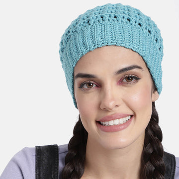 Checked Crochet Beanie - Blue 2979