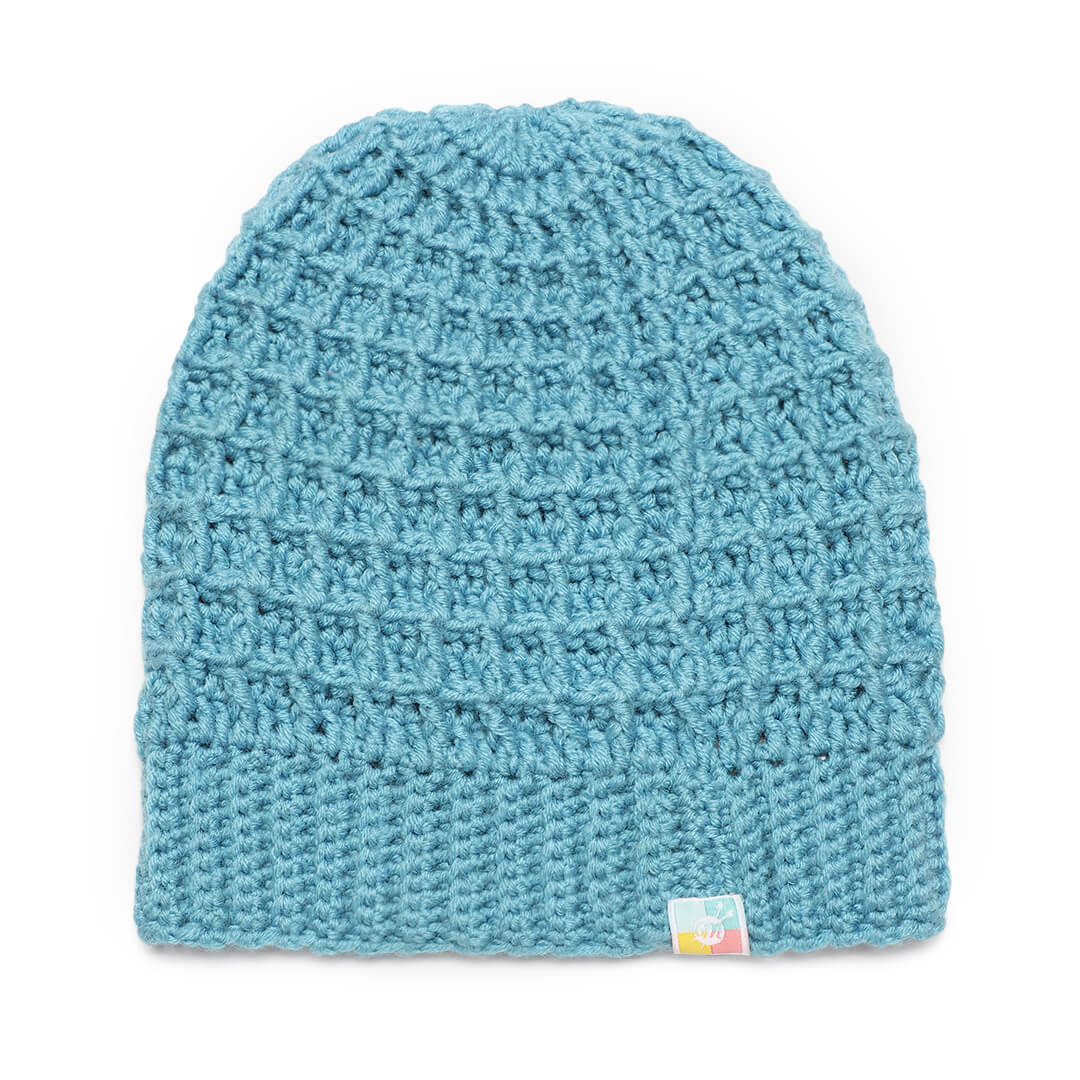 Checked Crochet Beanie - Blue 2979