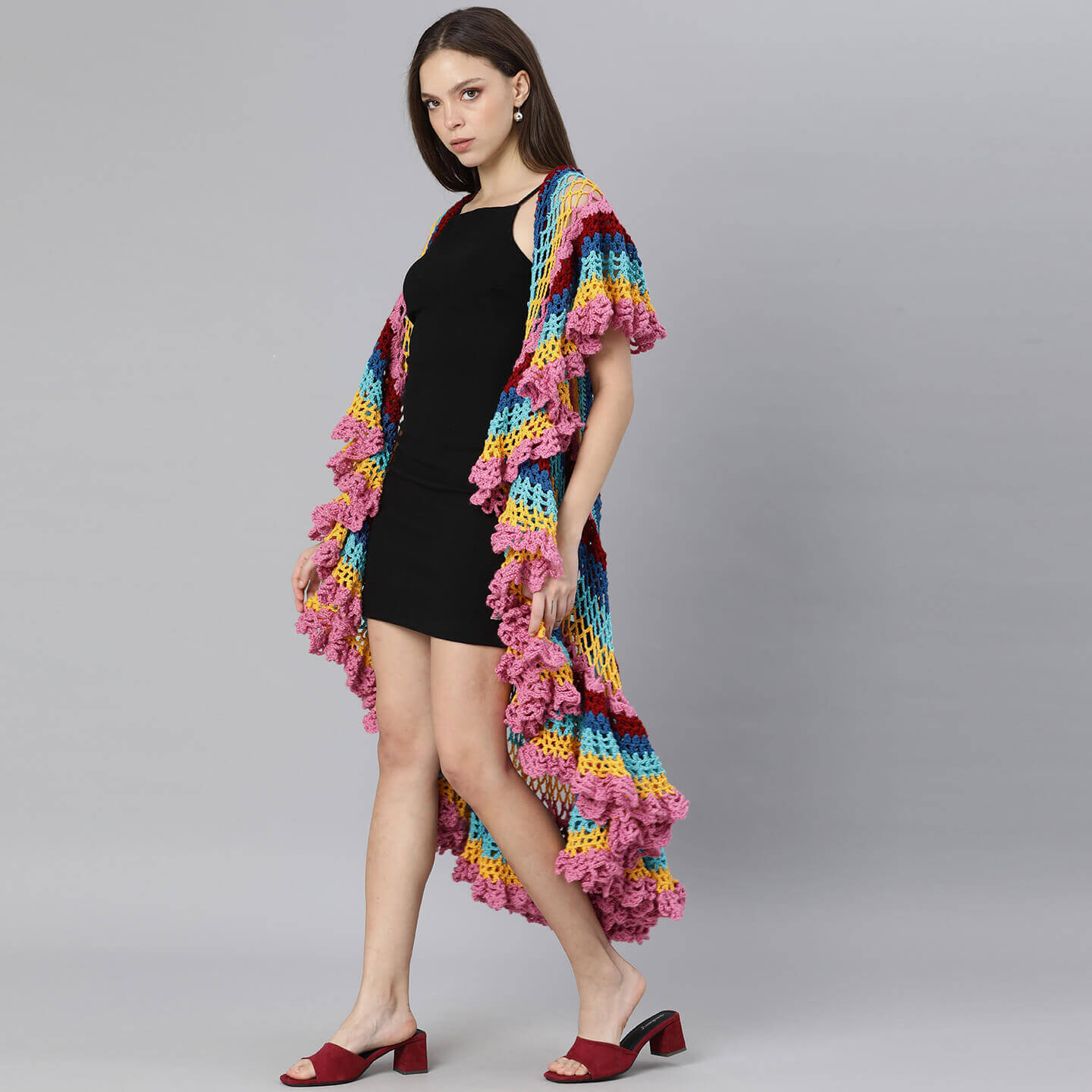Handmade Circular Long Beach Wrap - Multi Color 3032 Magic Needles Handmade Circular Long Beach Wrap - Multi Color 3032 Magic Needles