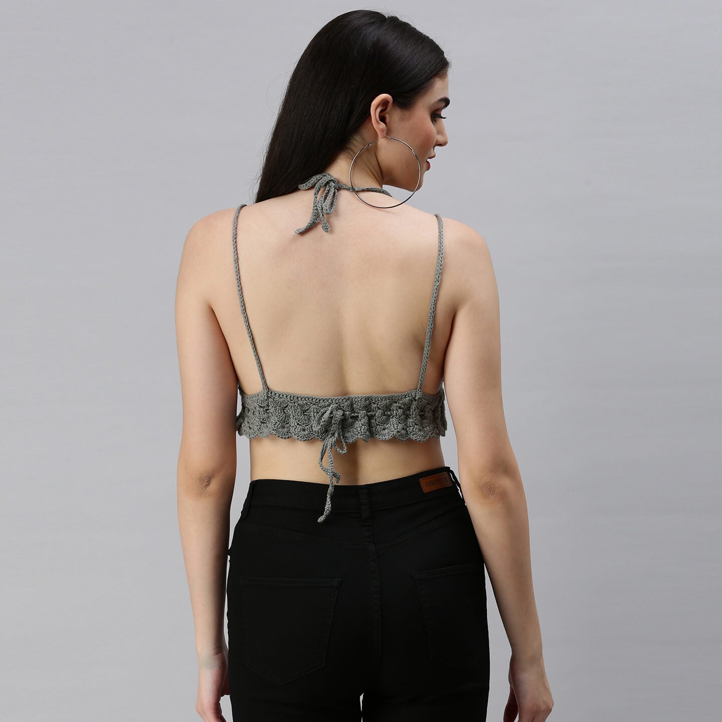 Cotton Bralette Tie Back Top - Grey 3109