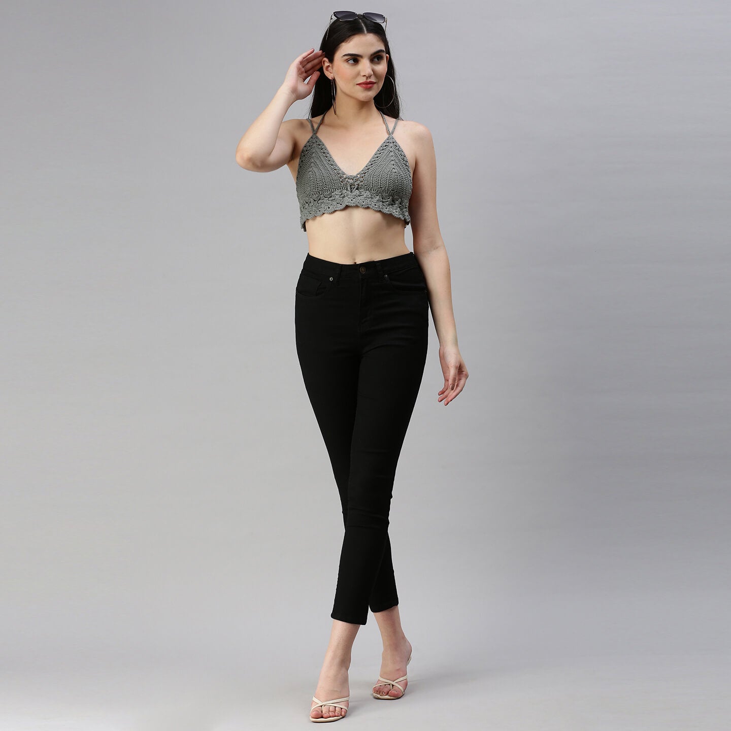 Cotton Bralette Tie Back Top - Grey 3109