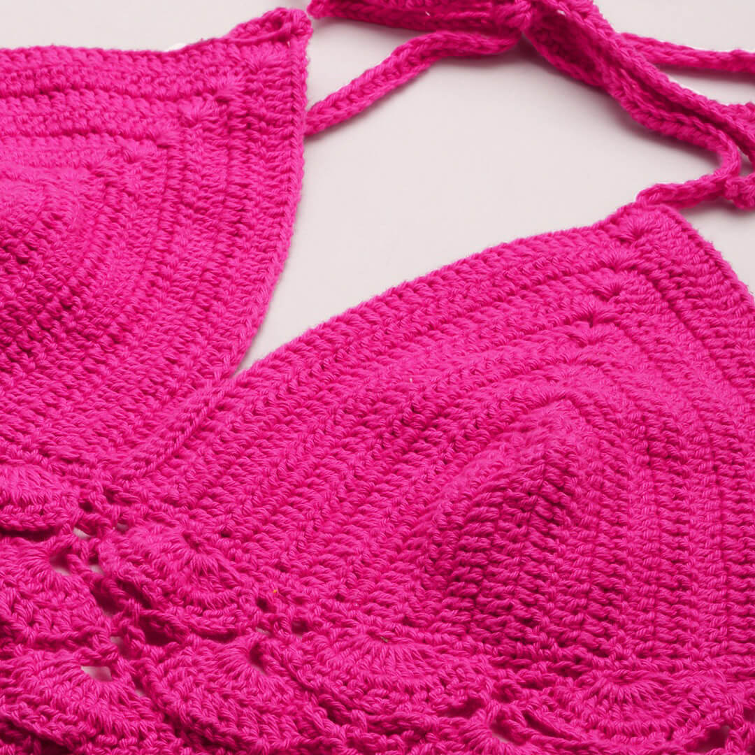 Cotton Halter Neck Bralette Crop Top - Pink 2948