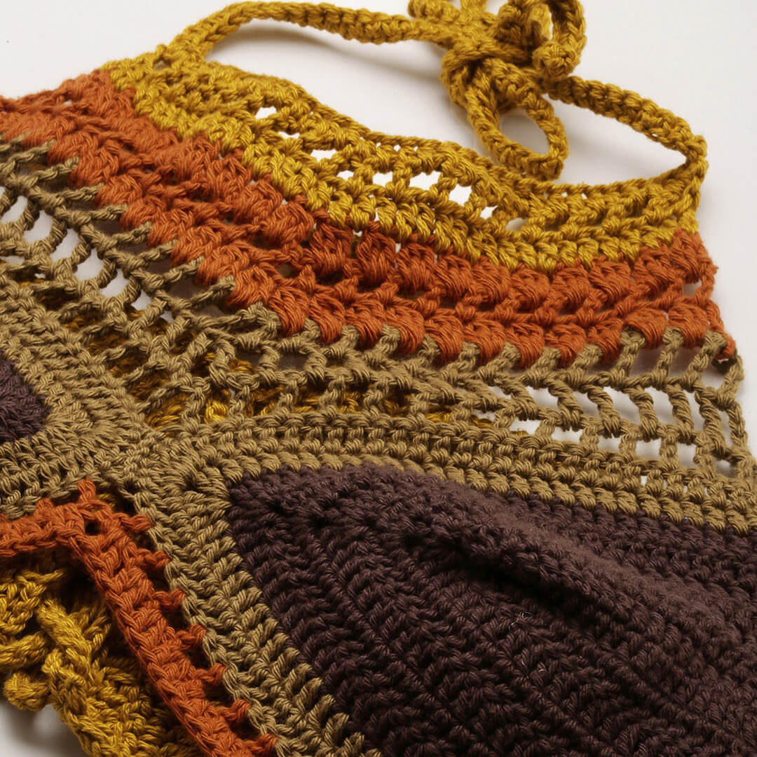 Cotton Halter Neck Bralette Crop Top - Brown & Olive Green 2949