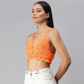 Cotton Halter Neck Bralette Crop Top - Orange 2952