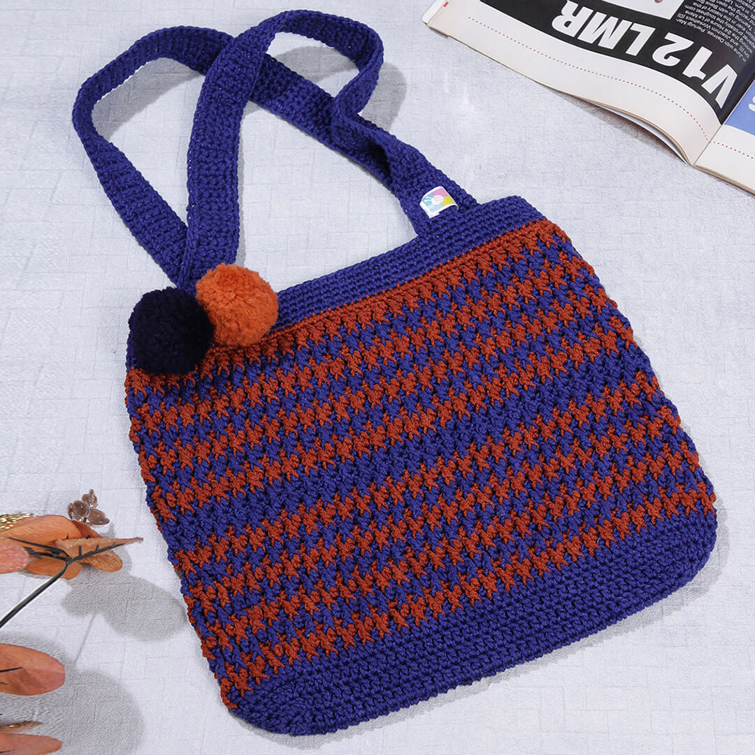 Handmade Crochet Bag - Blue & Brown 3114