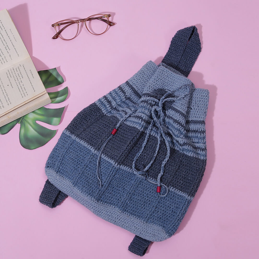 Handmade Crochet Backpack - Denim 3115