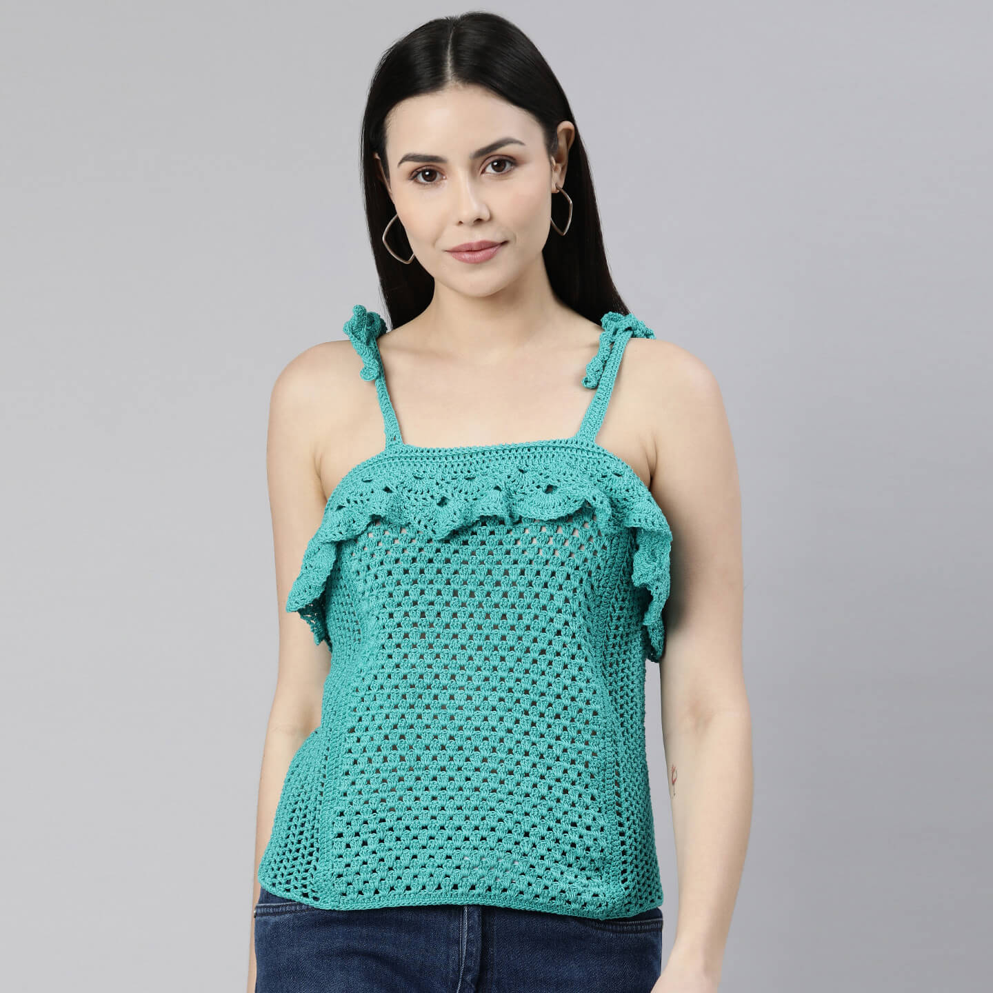 Adjustable Drop Shoulder Cotton Top - Green 3138