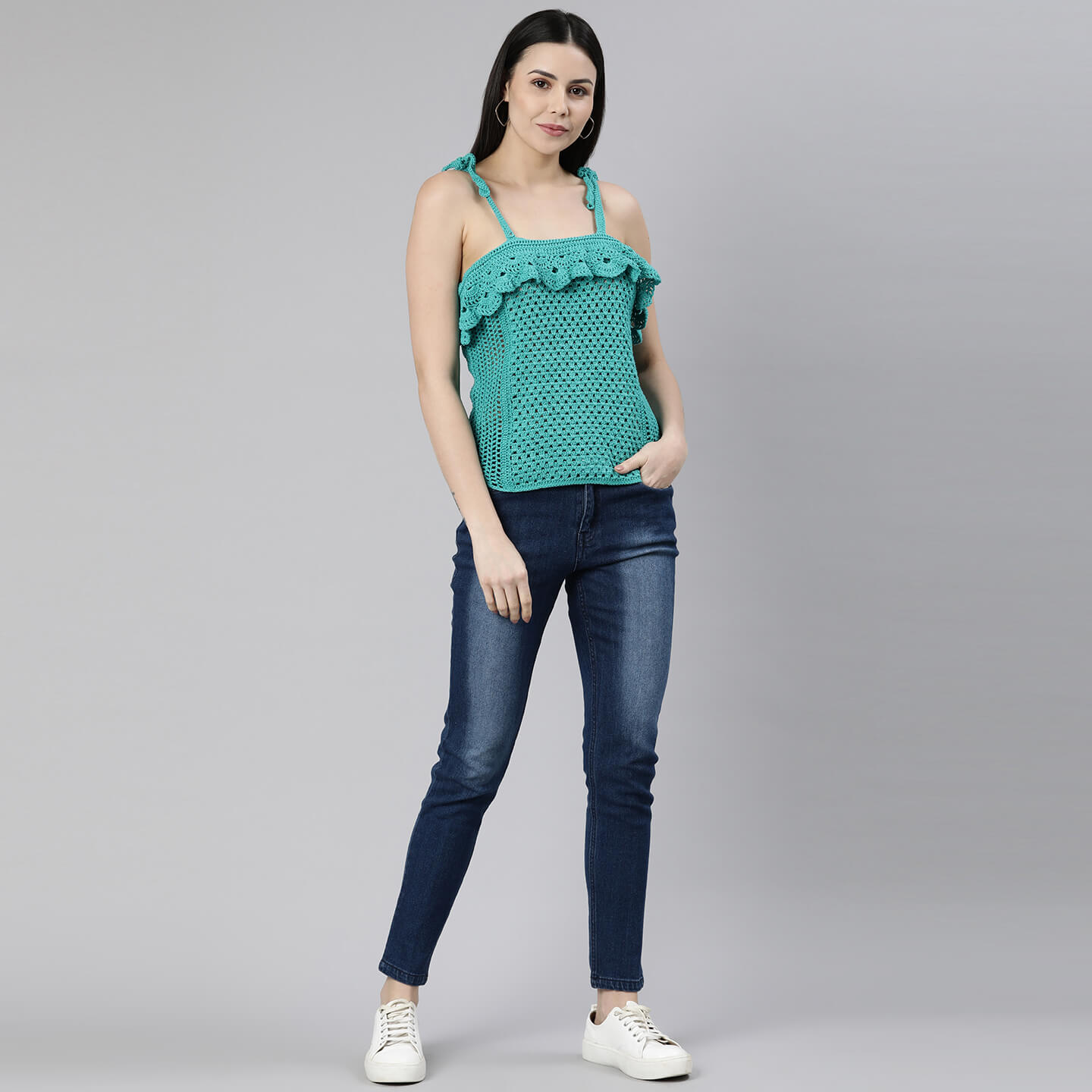 Adjustable Drop Shoulder Cotton Top - Green 3138