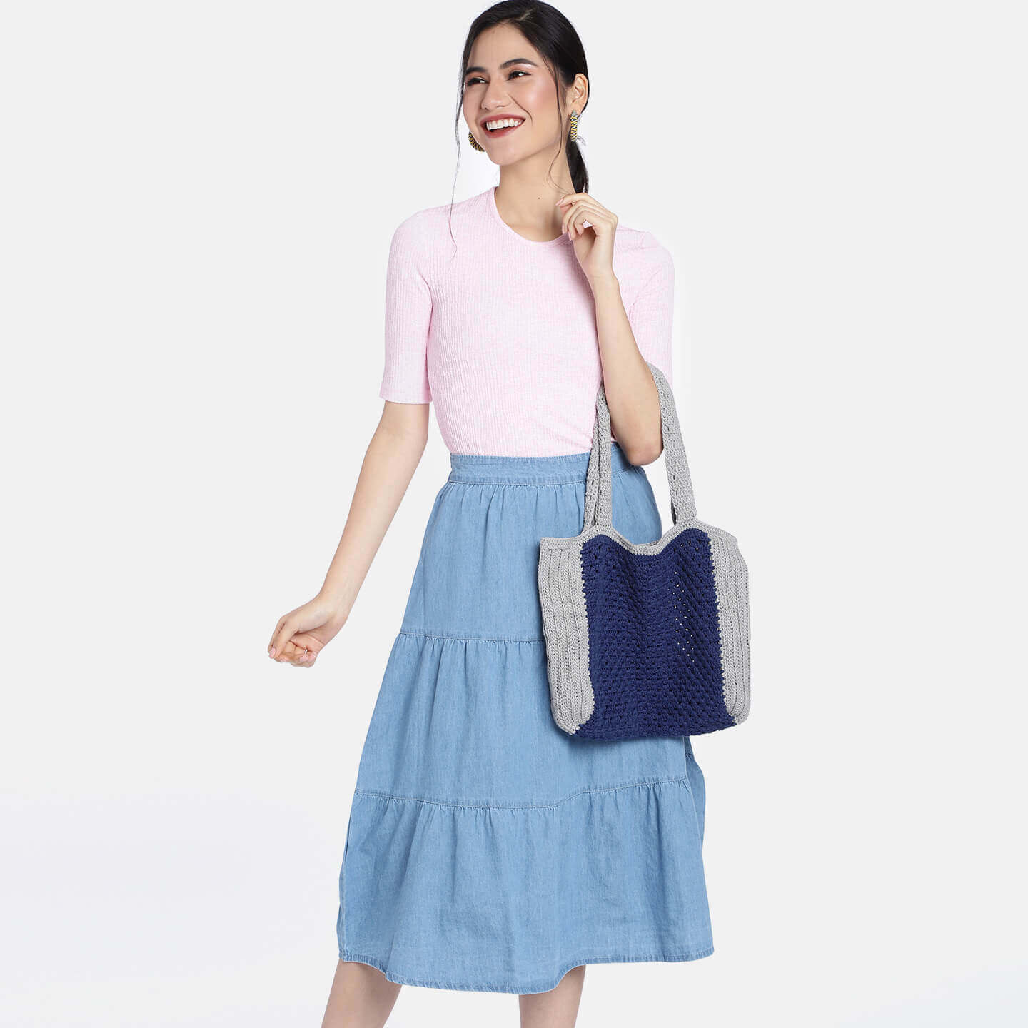 Handmade Crochet Bag - Blue & Grey 3047