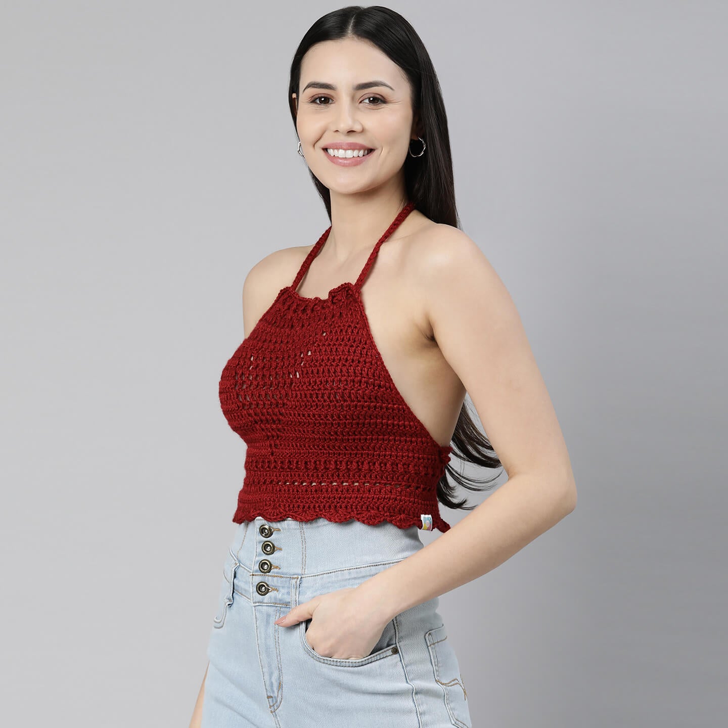 Cotton Bralette Tie Back Top - Maroon 3136