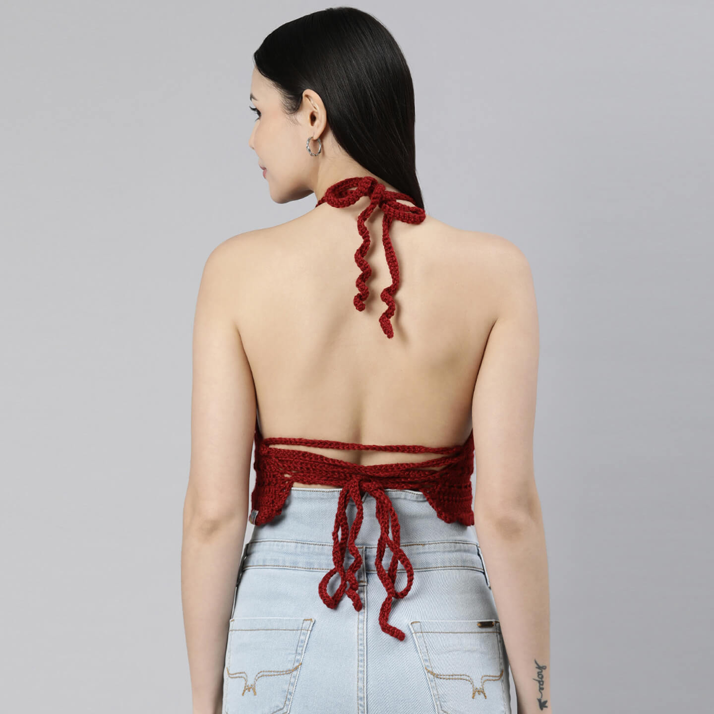 Cotton Bralette Tie Back Top - Maroon 3136
