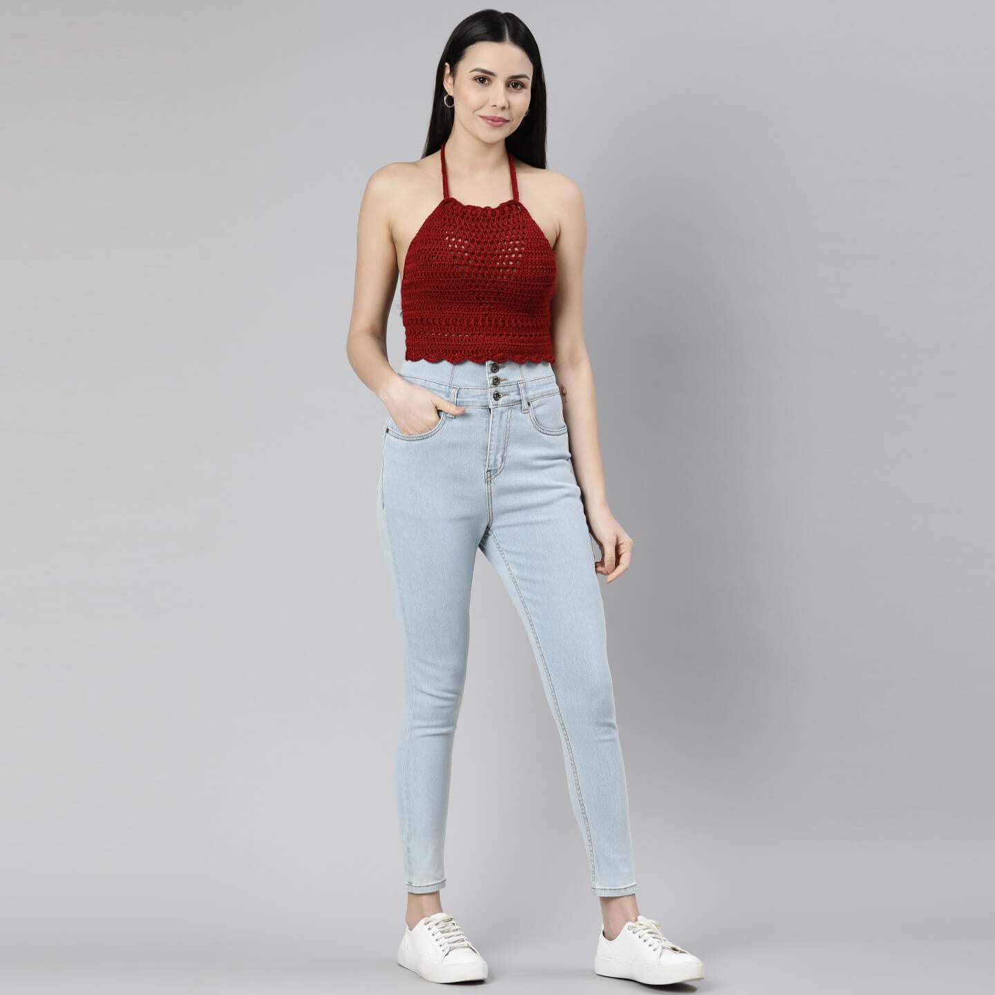 Cotton Bralette Tie Back Top - Maroon 3136
