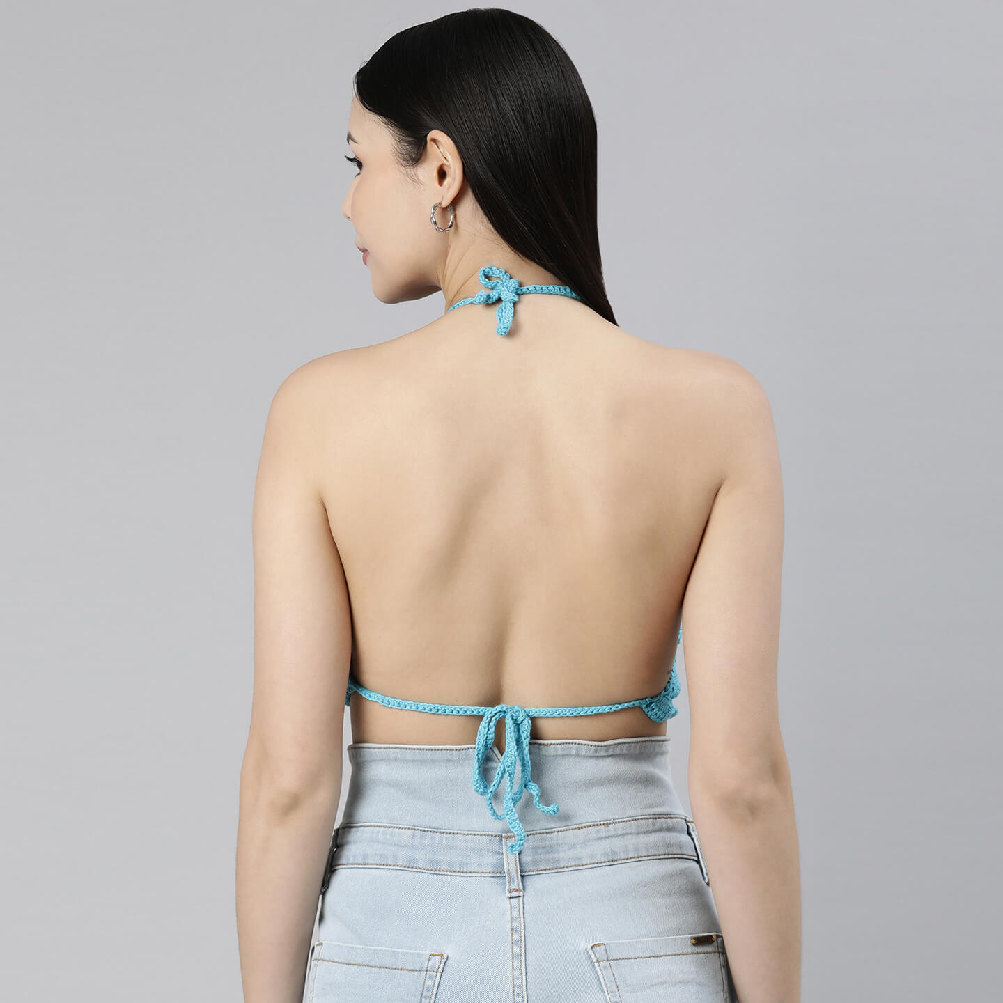 Cotton Bralette Tie Back Top - Blue 3141