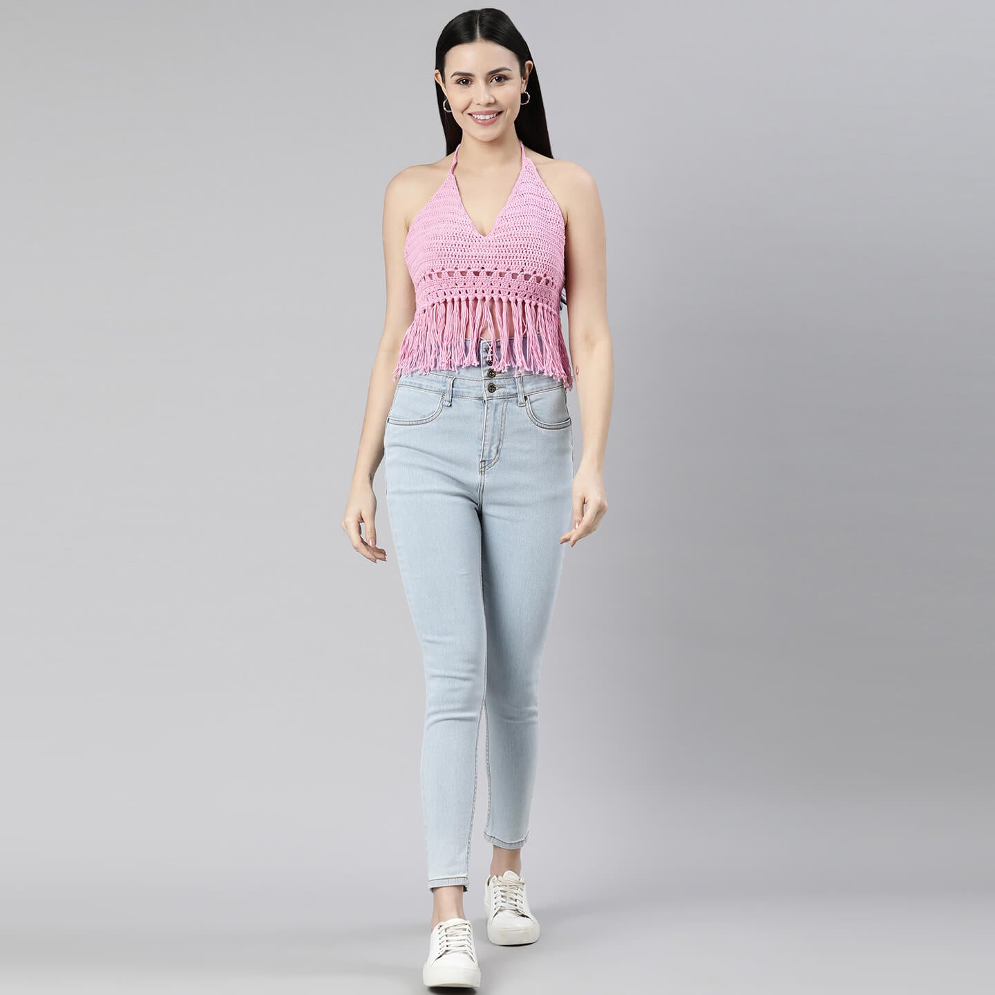 Cotton Bralette Tie Back Top - Pink 3165