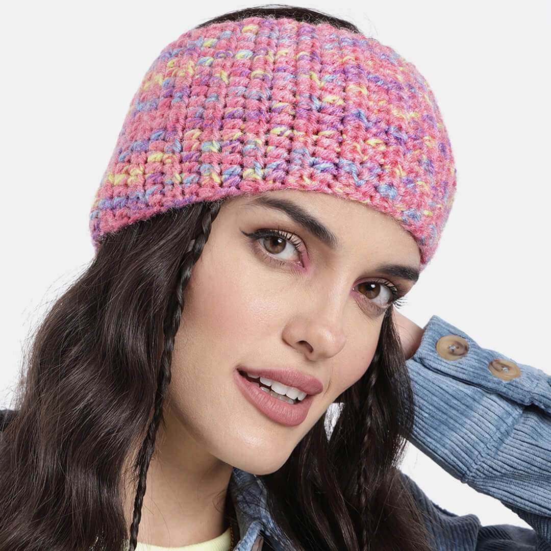 Crochet Woolen Headband - Pink 2963
