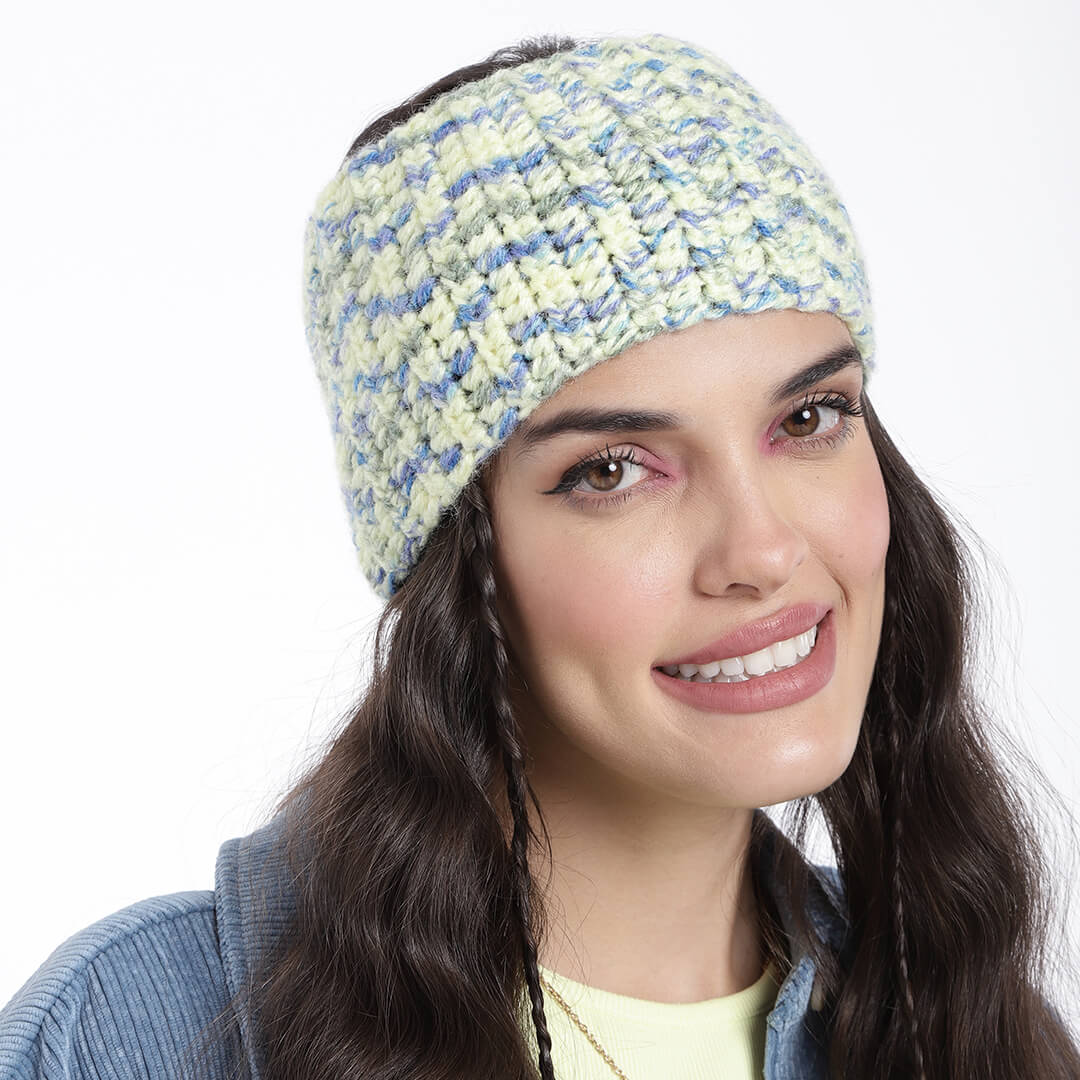 Crochet Woolen Headband - Yellow Blue 2969