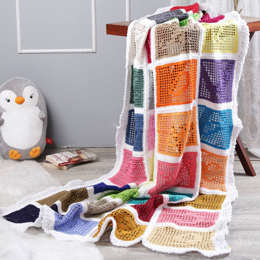 Filet Crochet Alphabet Baby Blanket - Multi Color 3108