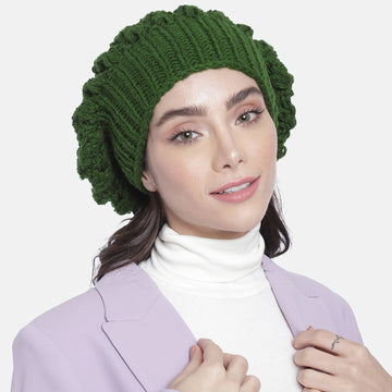 Green Knit Self-Design Beanie - 3102