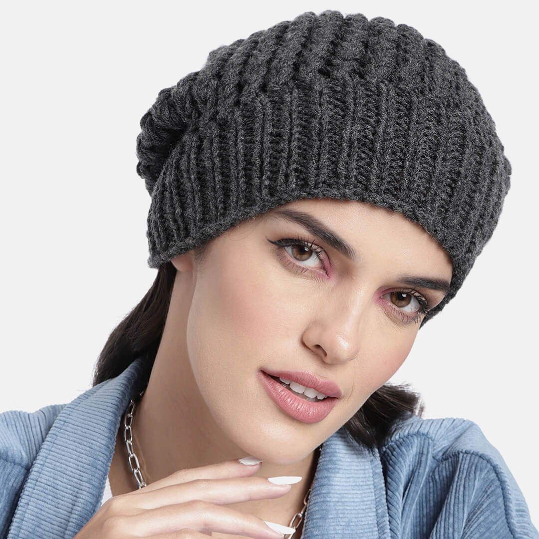 Grey Self-Design Beanie - 2743