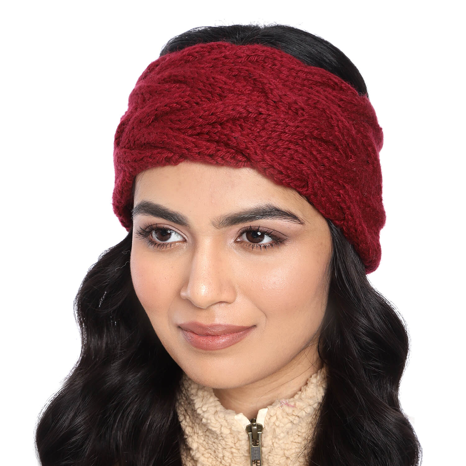 Double Cable Headband - Maroon 110